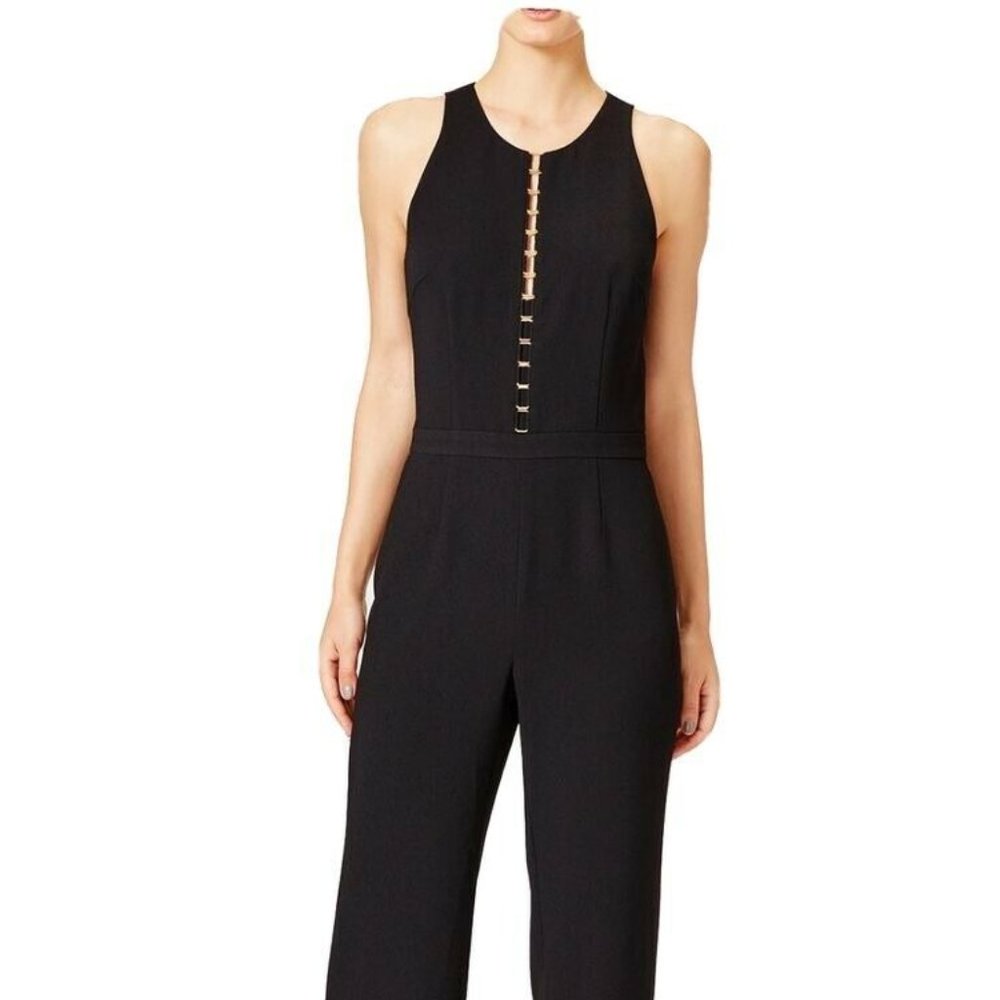 Trina Turk Black Sleeveless Jumpsuit with Gold Ladder Detail
